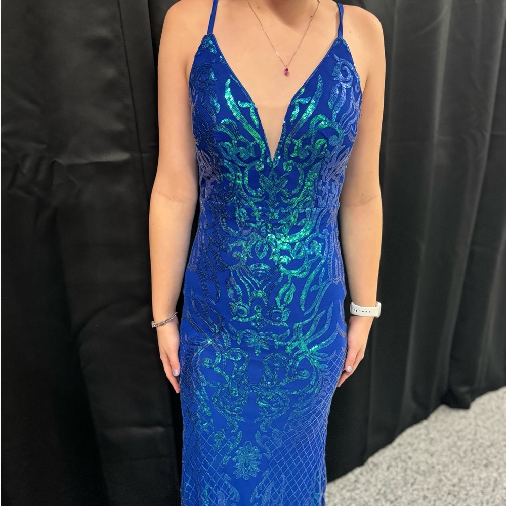 Breathtaking Royal Blue & Green Sequin Mermaid Prom Dress Size S